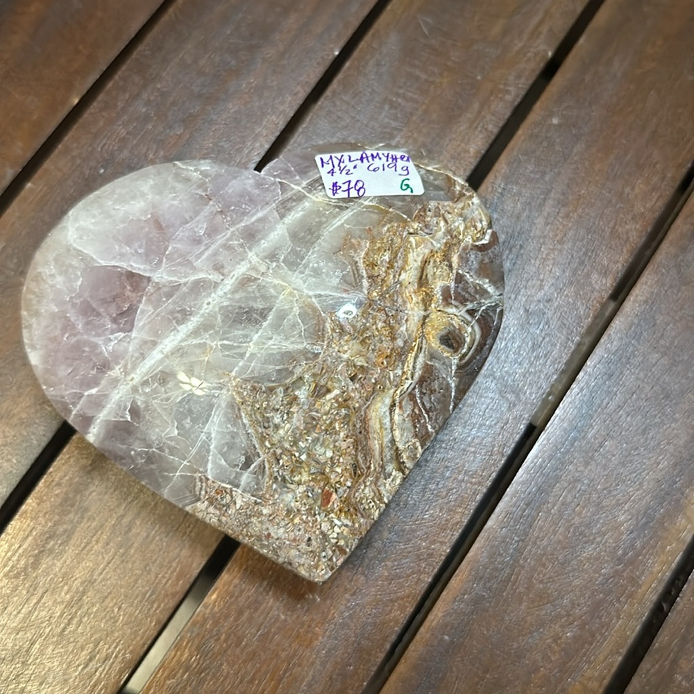 Mexican Lace Agate and Amethyst Heart - MCAMYHRT 619g 4.50โ - Picture 3 of 7